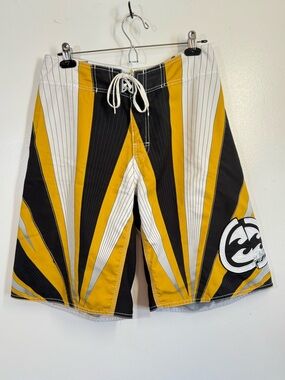 Billabong Andy Irons Samurai Signature Y2K  Black  / Yellow Boardshorts Sz 32